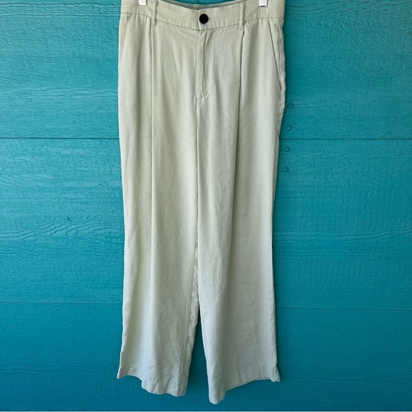 ZARA Celery Green High Waist Full Length wide legs TROUSERS Size Medium - Picture 4 of 8